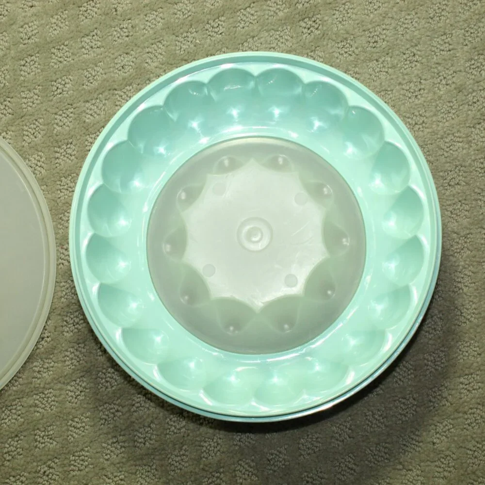 3 Piece Vtg Tupperware 1202 Light Blue Bundt Cake Pan Jello Mold Retro Baking
